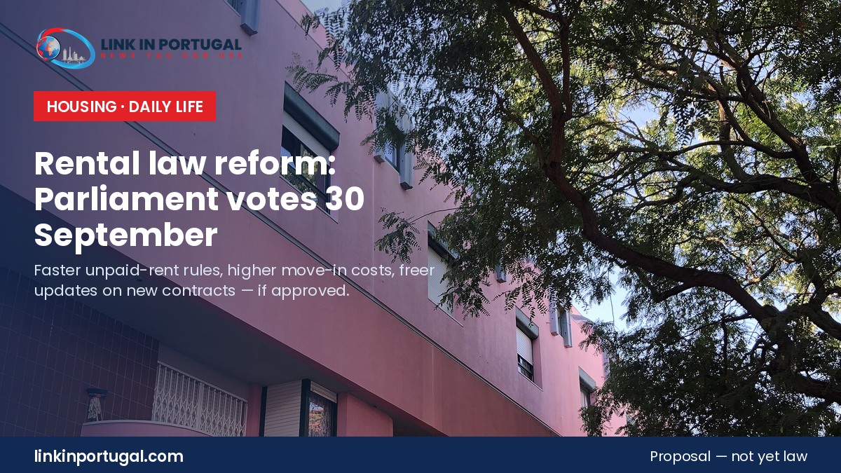 Lisbon residential buildings; Link in Portugal graphic on rental law reform Parliament vote 30 September